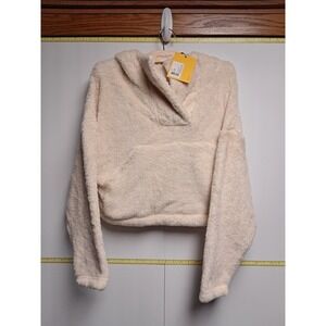 Lole Women's Yana Sherpa Beige Cropped‎ Button Neck Hoodie Sz L